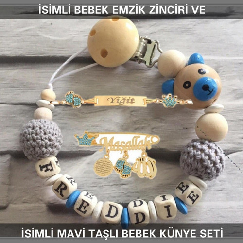 İsimli Bebek Emzik Zinciri ve İsimli Bebek Künye Seti BEZYI770