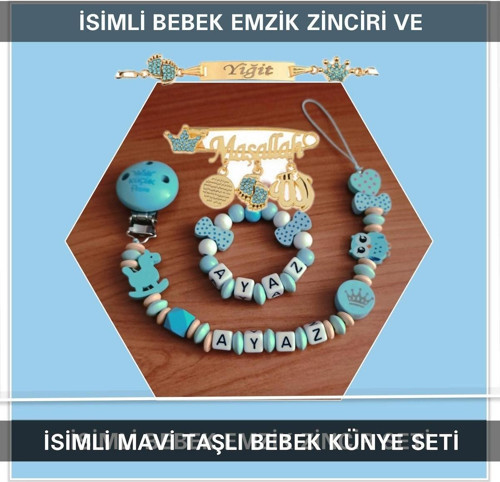 İsimli Bebek Emzik Zinciri ve İsimli Bebek Künye Seti BEZYI774