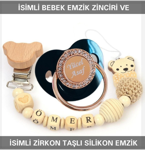 İsimli Bebek Emzik Zinciri Ve İsimli Silikon Emzik Seti