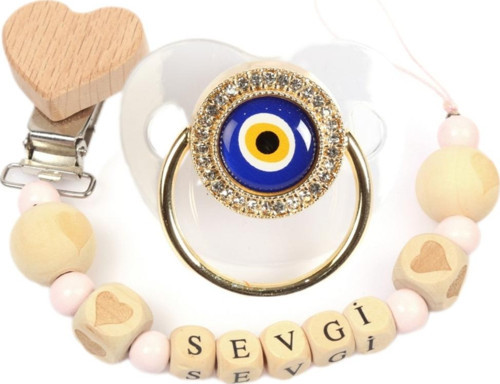 İsimli Bebek Emzik Zinciri Ve Taşlı Bebek Silikon Emzik Seti (0-6 Ay) BEZYI1221