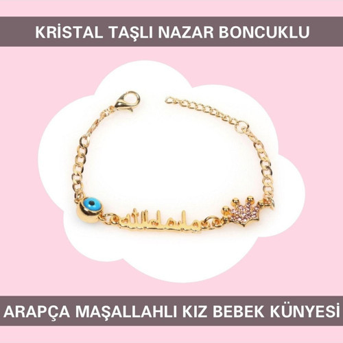 Nazar Boncuklu Arapça Maşallah Yazılı Kız Bebek Bileklik Ibcb026