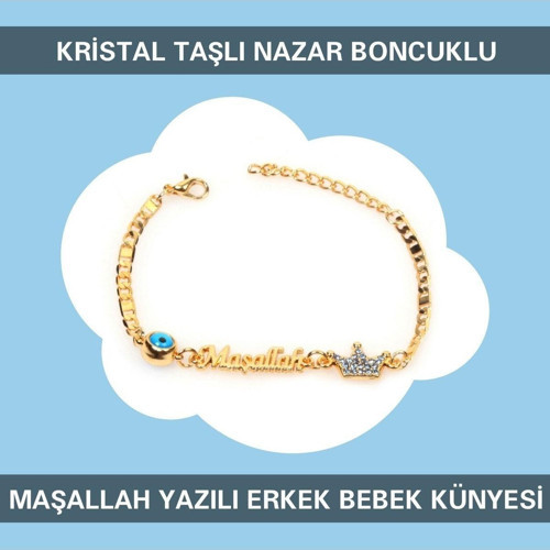 Nazar Boncuklu Mavi Kristal Taşlı Bebek Bileklik 16cm