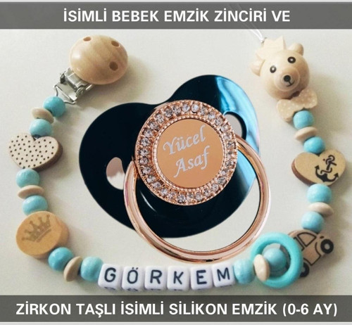 İsimli Emzik Zinciri ve İsimli Silikon Emzik (0-6 Ay) BEZYI535
