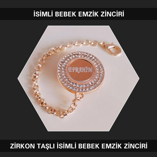 İsimli Zirkon Taşlı Bebek Emzik Zinciri Tybezyı158