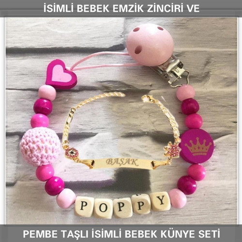 İsimli Bebek Emzik Zinciri Ve İsimli Bebek Künye Seti