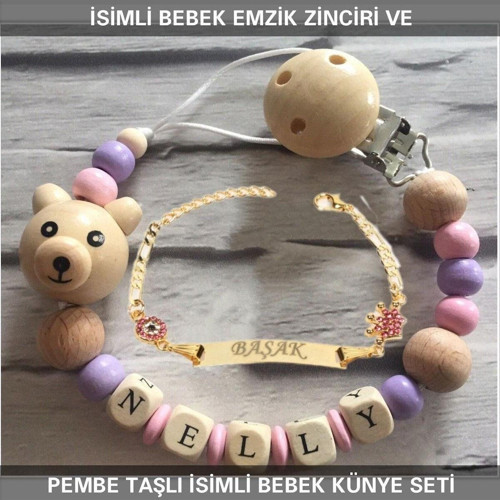 İsimli Bebek Emzik Zinciri Ve İsimli Bebek Künye Seti