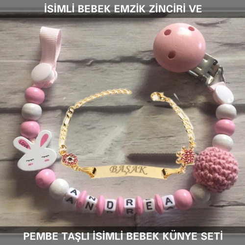 İsimli Bebek Emzik Zinciri Ve İsimli Bebek Künye Seti