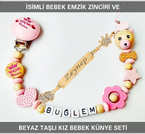 İsimli Bebek Emzik Zinciri Ve İsimli Bebek Künye Seti