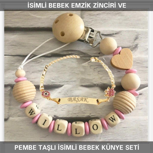 İsimli Bebek Emzik Zinciri Ve İsimli Bebek Künye Seti