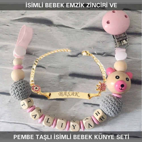 İsimli Bebek Emzik Zinciri Ve İsimli Bebek Künye Seti