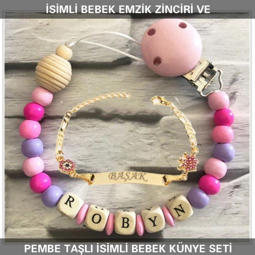İsimli Bebek Emzik Zinciri Ve İsimli Bebek Künye Seti