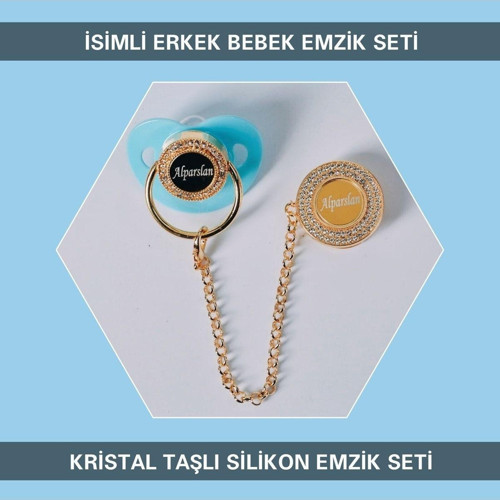 İsimli Zirkon Taşlı Silikon Bebek Emzik Seti (0-6 Ay) Ztse120