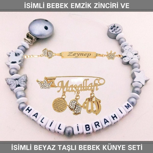 İsimli Bebek Emzik Zinciri ve İsimli Bebek Künye Seti BEZYI697