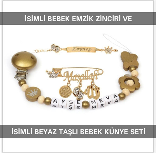 İsimli Bebek Emzik Zinciri ve İsimli Bebek Künye Seti BEZYI699