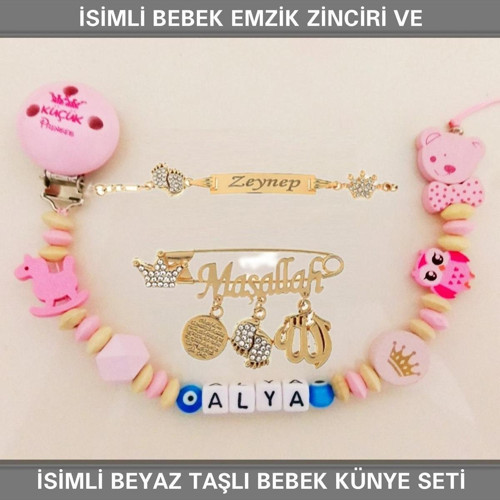 İsimli Bebek Emzik Zinciri ve İsimli Bebek Künye Seti BEZYI700