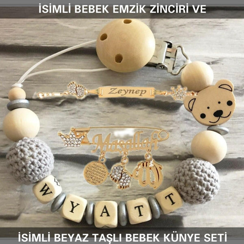 İsimli Bebek Emzik Zinciri ve İsimli Bebek Künye Seti BEZYI702