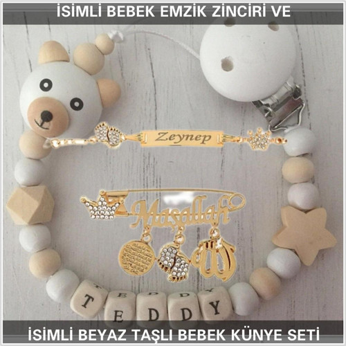 İsimli Bebek Emzik Zinciri ve İsimli Bebek Künye Seti BEZYI704