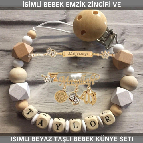 İsimli Bebek Emzik Zinciri ve İsimli Bebek Künye Seti BEZYI724