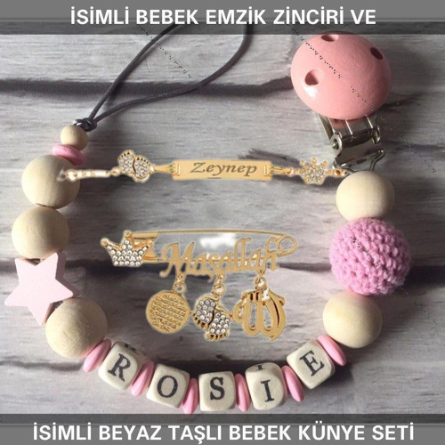 İsimli Bebek Emzik Zinciri ve İsimli Bebek Künye Seti BEZYI727