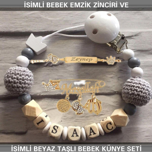 İsimli Bebek Emzik Zinciri ve İsimli Bebek Künye Seti BEZYI730