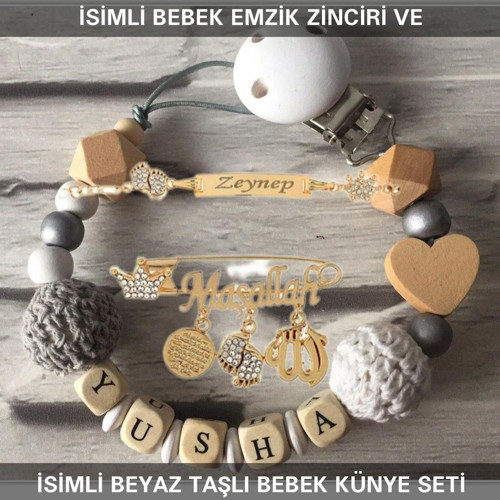 İsimli Bebek Emzik Zinciri ve İsimli Bebek Künye Seti BEZYI733