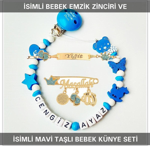 İsimli Bebek Emzik Zinciri ve İsimli Bebek Künye Seti BEZYI738