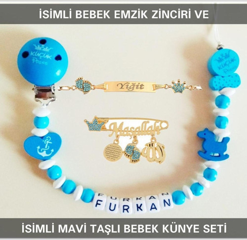 İsimli Bebek Emzik Zinciri ve İsimli Bebek Künye Seti BEZYI740