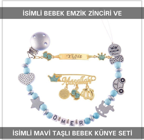 İsimli Bebek Emzik Zinciri ve İsimli Bebek Künye Seti BEZYI744