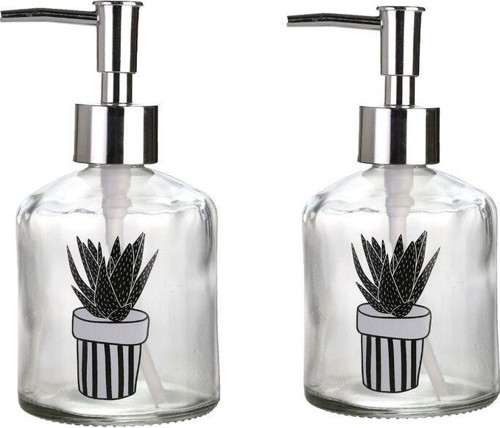 Banyo Seti Cam Sıvı Sabunluk 2 Adet,Kaktüs 1 Desen 300Ml 7,6X15,5Cm