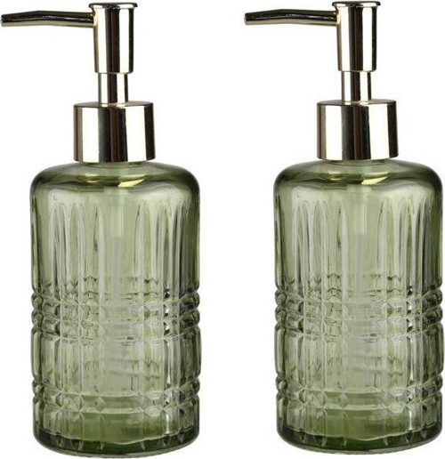 Banyo Seti Cam Sıvı Sabunluk 2 Adet,Kristal Desenli Yeşil 300Ml 6,8X17,6Cm
