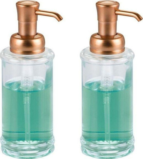 Banyo Seti Sıvı Sabunluk 2 Adet Cam Altın Pirinc Pompalı 7X7X20Cm 325Ml