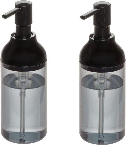 Banyo Seti Sıvı Sabunluk 2 Adet Füme Siyah Renkli Akrilik 8X8X16Cm 360Ml
