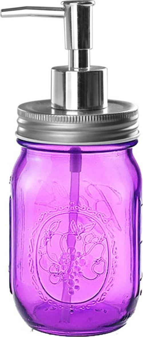 Cam Sıvı Sabunluk,Çiçek Desenli Pembe 8X8X10Cm 420Ml