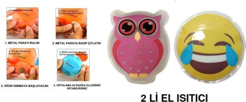 Gülen Emoji Pembe Baykuş Cep Sobası,El Isıtıcı,2 Adet Sıcak Su Torbası Pvc 9Cm