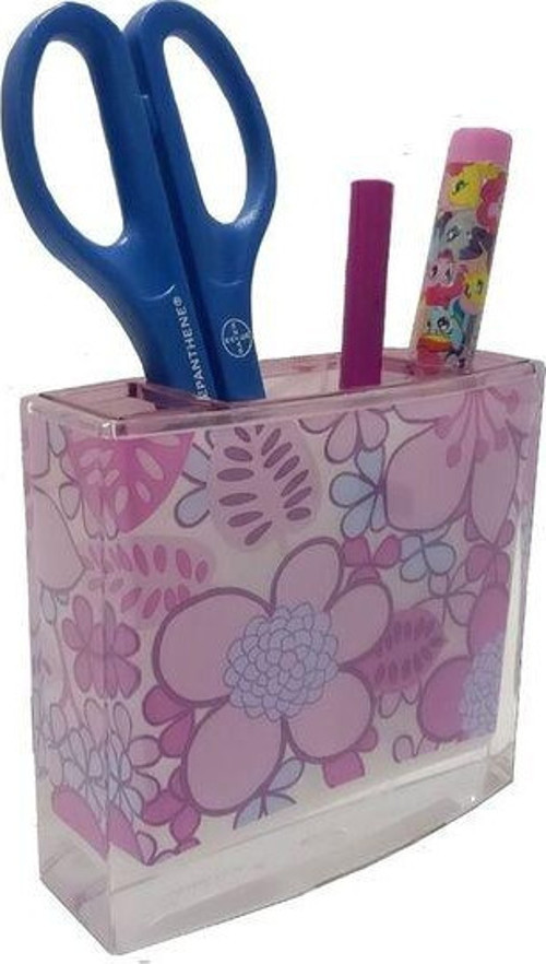 Kalemlik Pembe Çiçekli Akrilik Ofis Gereci 10X10X3Cm