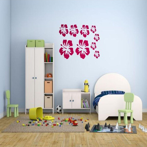 Duvar Süsü (Sticker) 2 Adet Pembe Çiçekli Şeffaf Filmli Pvc 48X33X0,5Cm