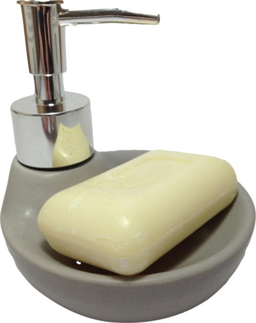 Sabunluk Ve Sıvı Sabunluk Kombine Model Gri 7X7X18Cm 150Ml