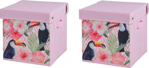 Saklama Kutusu Seti,Kapaklı Kuş Ve Bahar Desen Kumaş 2 Adet 28X28X28Cm