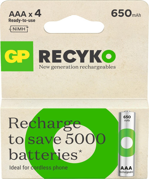 Batteries ReCyko 650 AAA İnce Kalem Ni-Mh Şarjlı Pil, 1.2 Volt, 4'lü Kart