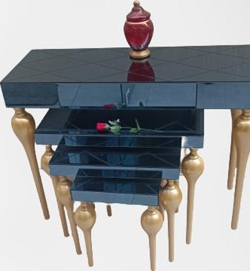 Dresuar-Zigon 12617 Takım Tombul Model Kayın Ayak Füme Cam Kaplama Tabla Gold