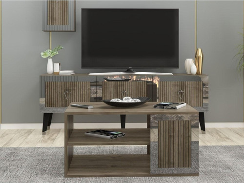 Lazer Desneli 90 cm Bare Orta Sehpa Ceviz - Gümüş