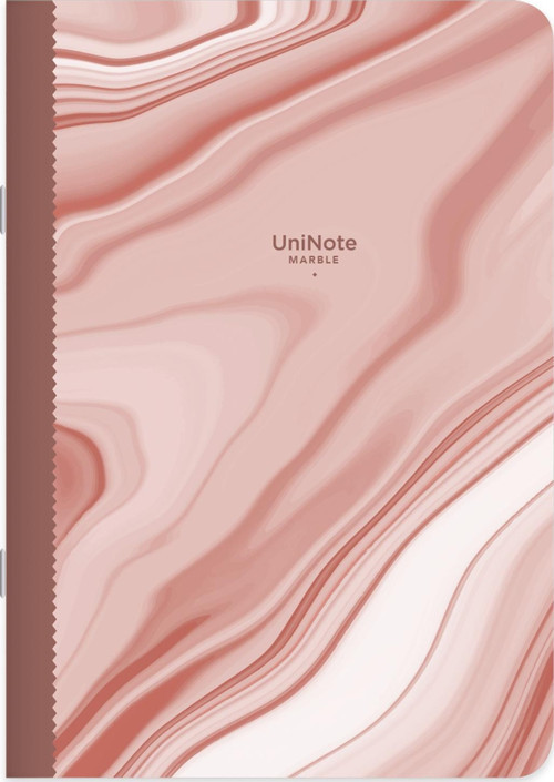 Düz Tel Dikişli Kuşe Kapak Uninote Marble Defter Pembe 18,5x26