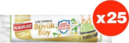 Koku Hapsetme Yasemin Büzgülü Büyük Boy 10Lu Çöp Torbası X 25 Paket (65*70 Cm)