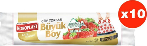 Ekstra Güçlü Çilek Büzgülü Büyük Boy 10Lu Çöp Torbası X 10 Paket (65*70 Cm)