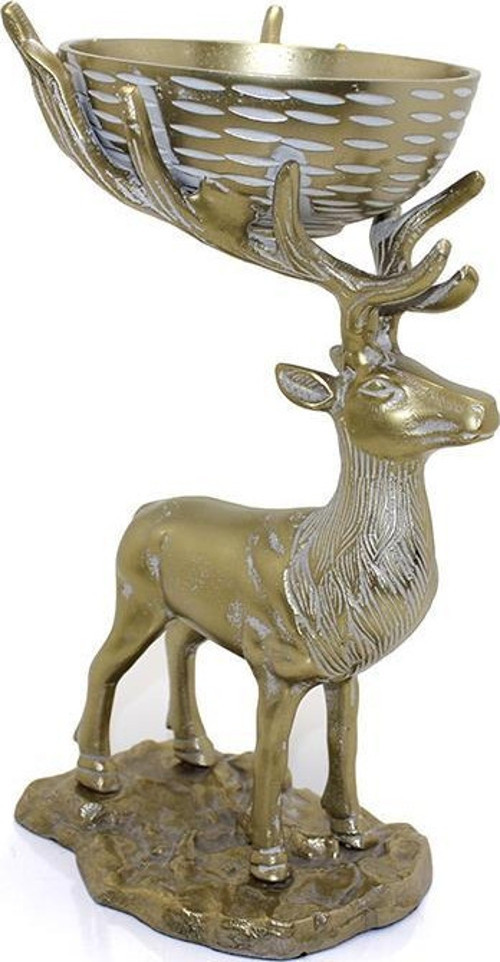 Metal Geyikli Kase 32 Cm Dekoratif Hediyelik