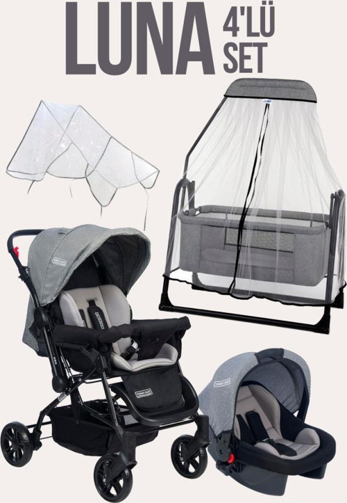 Luna 4'Lü Set Bebek Arabası Puset Beşik Bebek Arası Yağmurluğu
