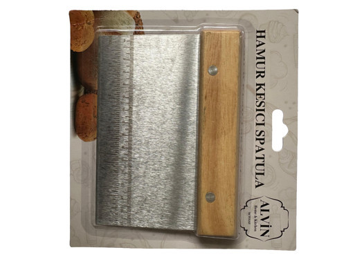 Ahşap Saplı Paslanmaz Çelik Krom Hamur Kesici Spatula - Cetvelli - 15 Cm. - 1 Adet