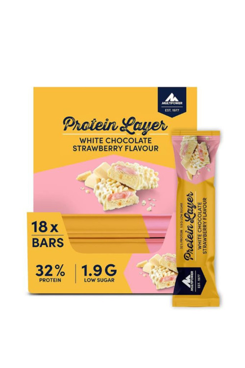 Multipower Protein Layer Bar 18 Adet - Beyaz Çikolata & Çilek Aromalı - Düşük Şeker