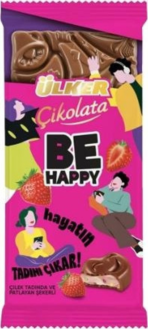Çikolata Be Happy Tablet Çilek 88 Gr. (4'lü)