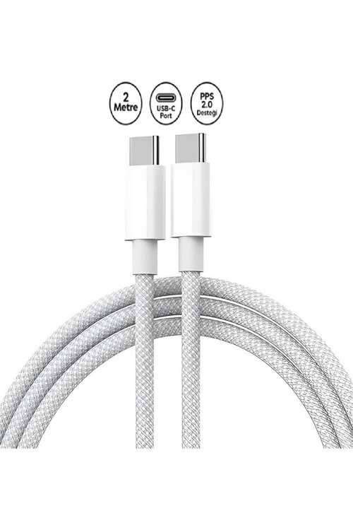 Huawei Matebook PRO Uyumlu /D/E/D14/D15/13 Usb-C Usb-C 20V/3A 65w 2 metre Hasır Örgülü Şarj Kablosu